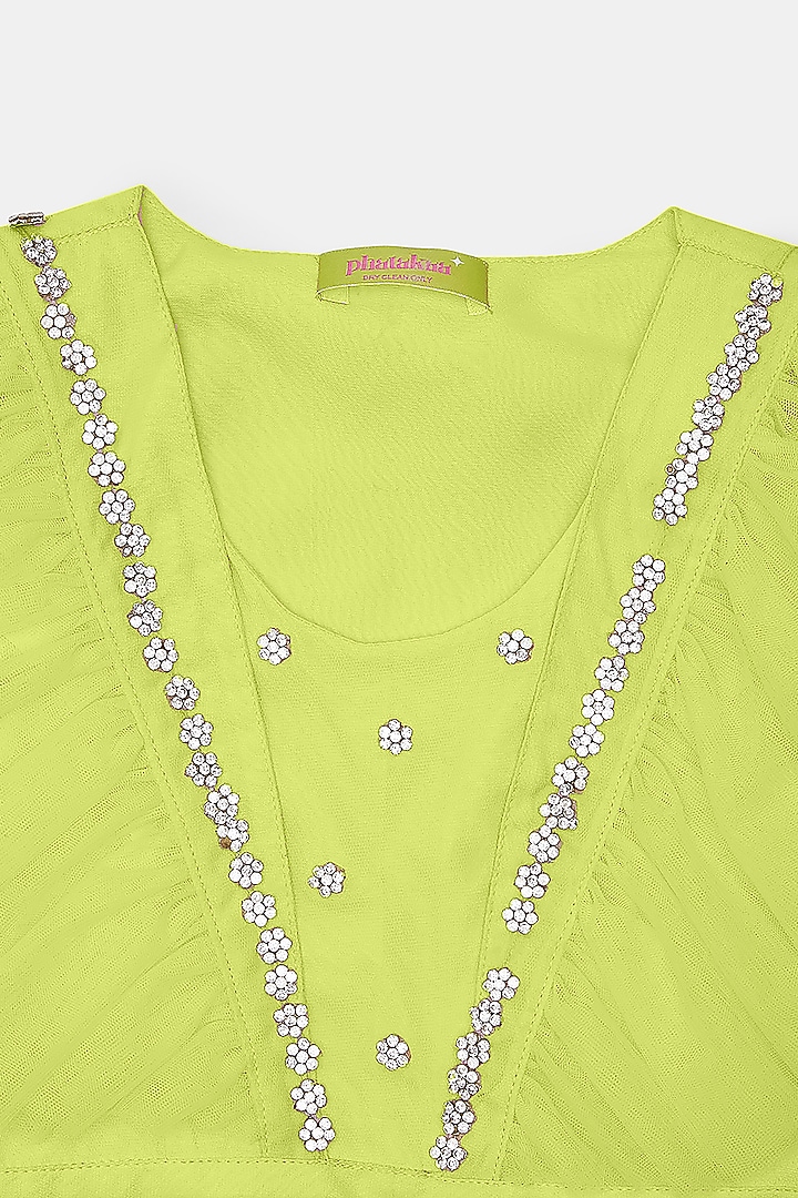 Green Tulle Lehenga Set For Girls by Phatakaa Mini at Pernia's Pop Up Shop