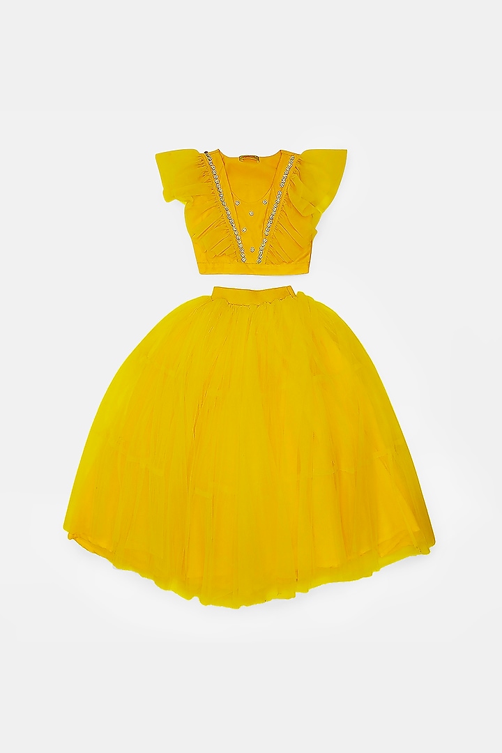 Mustard Tulle Lehenga Set For Girls by Phatakaa Mini at Pernia's Pop Up Shop