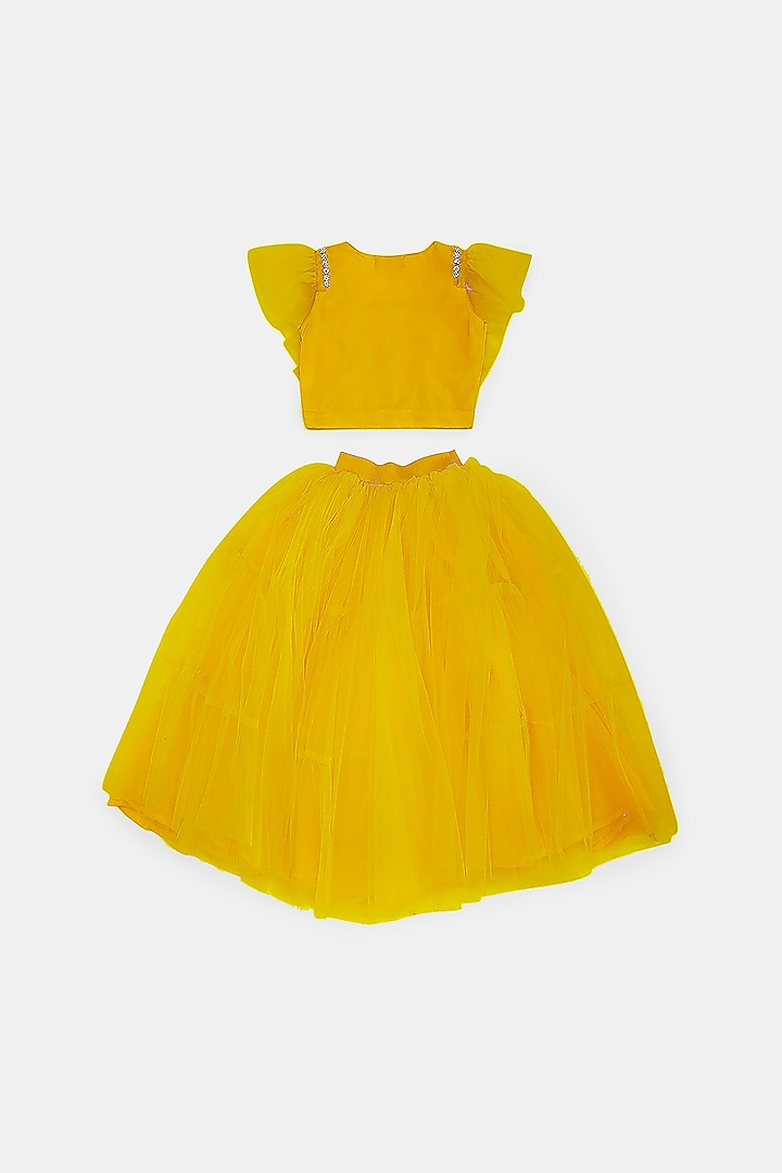 Mustard Tulle Lehenga Set For Girls by Phatakaa Mini at Pernia's Pop Up Shop