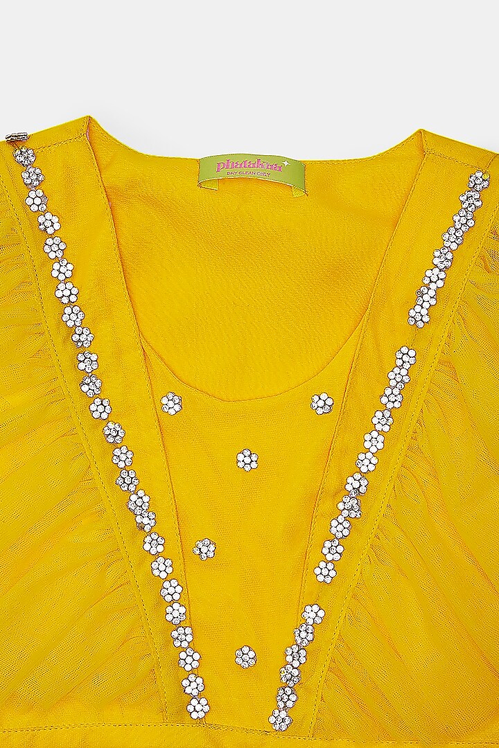 Mustard Tulle Lehenga Set For Girls by Phatakaa Mini at Pernia's Pop Up Shop