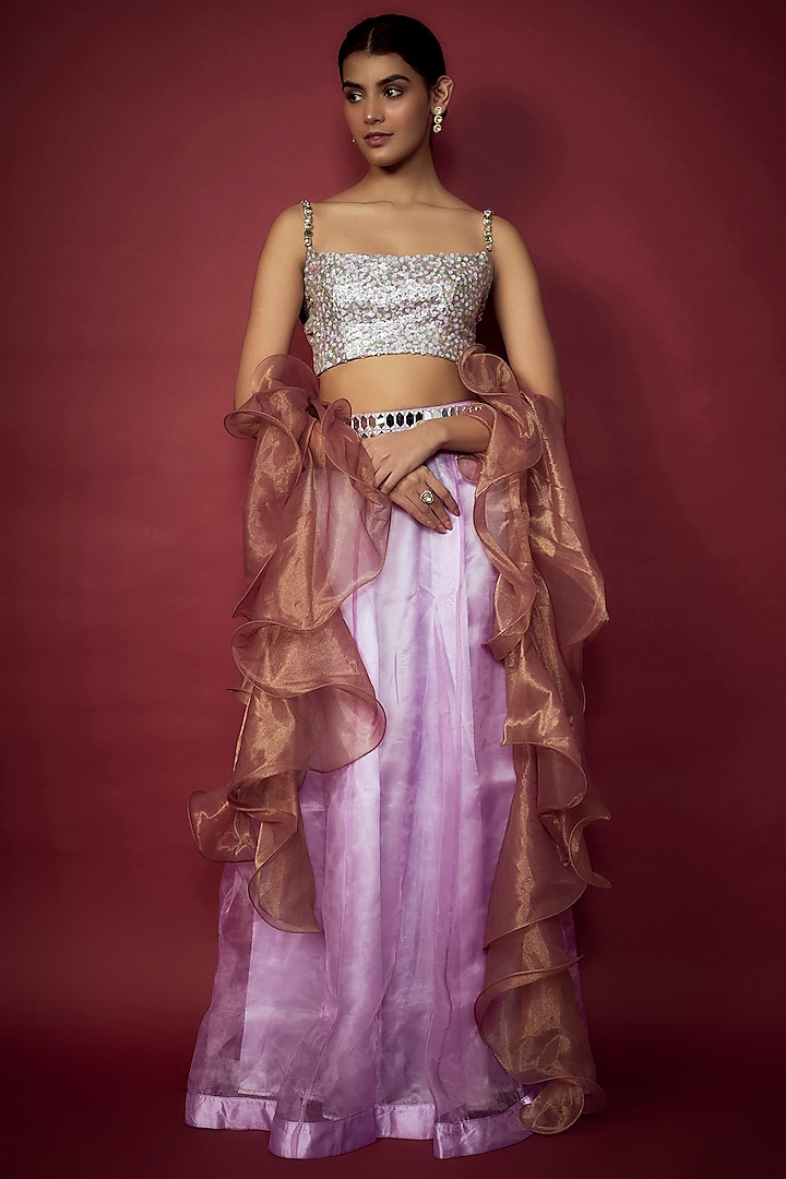 Lilac-Pink Organza Lehenga Set For Girls by Phatakaa Mini at Pernia's Pop Up Shop