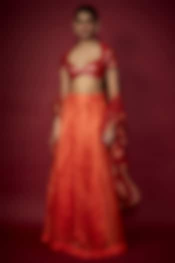 Orange Organza Lehenga Set For Girls by Phatakaa Mini at Pernia's Pop Up Shop