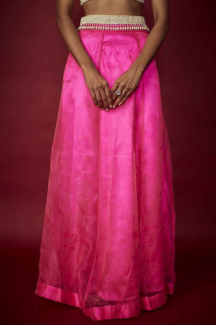 Neon Pink Organza Lehenga Set For Girls by Phatakaa Mini at Pernia's Pop Up Shop