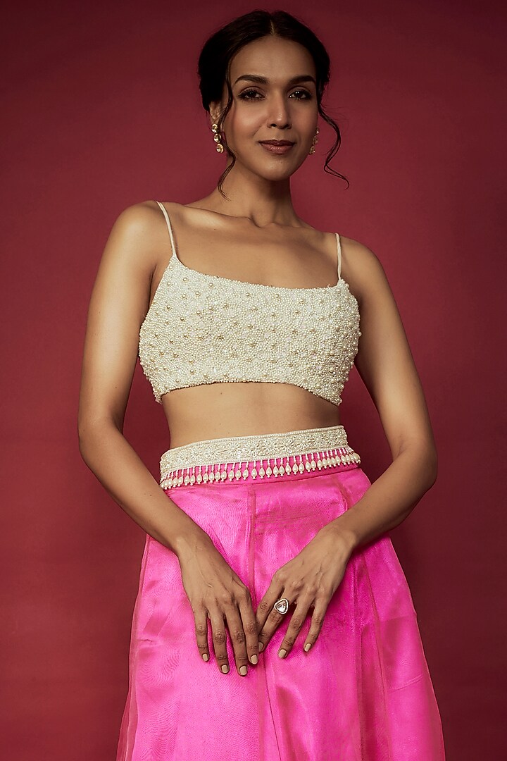 Neon Pink Organza Lehenga Set For Girls by Phatakaa Mini at Pernia's Pop Up Shop