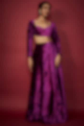 Purple Velvet Lehenga Set For Girls by Phatakaa Mini at Pernia's Pop Up Shop