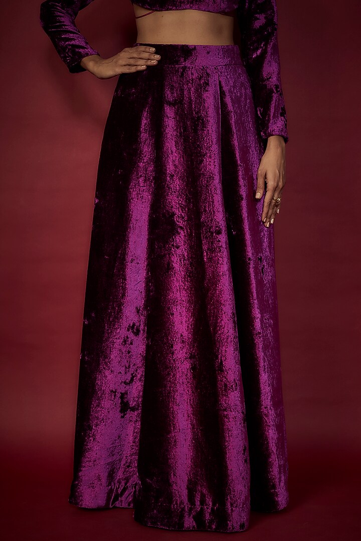 Purple Velvet Lehenga Set For Girls by Phatakaa Mini at Pernia's Pop Up Shop