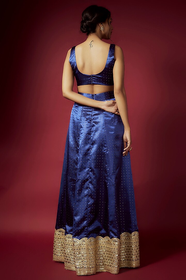 Navy Blue Recycled Polyester Printed Lehenga Set For Girls by Phatakaa Mini at Pernia's Pop Up Shop