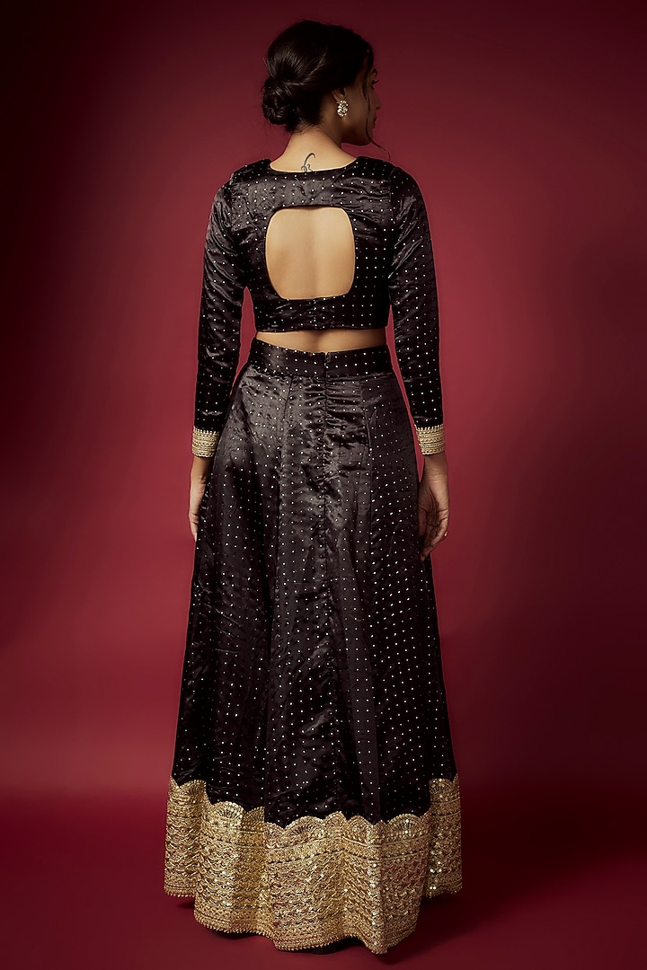 Black Recycled Polyester Printed Lehenga Set For Girls by Phatakaa Mini at Pernia's Pop Up Shop