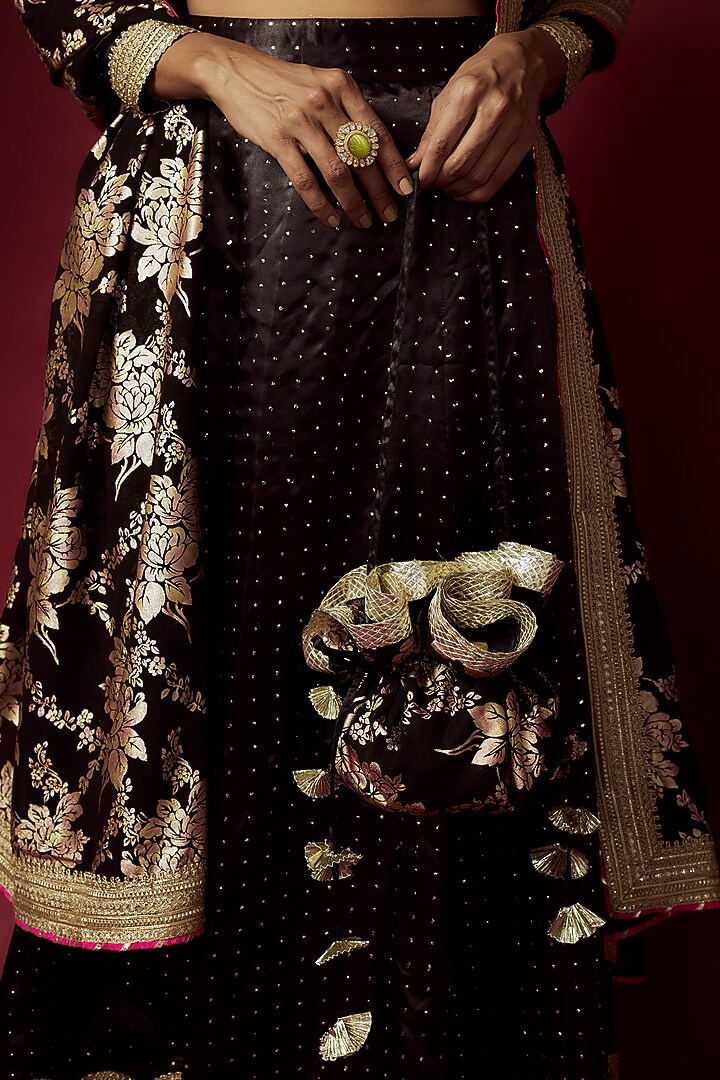 Black Recycled Polyester Printed Lehenga Set For Girls by Phatakaa Mini at Pernia's Pop Up Shop