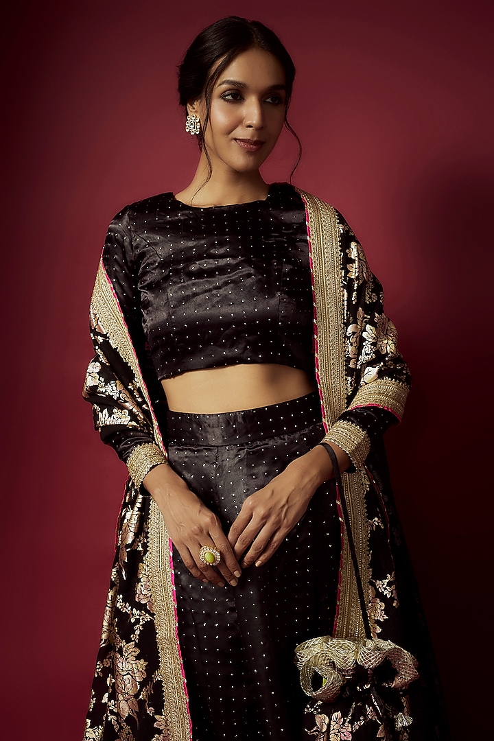 Black Recycled Polyester Printed Lehenga Set For Girls by Phatakaa Mini at Pernia's Pop Up Shop