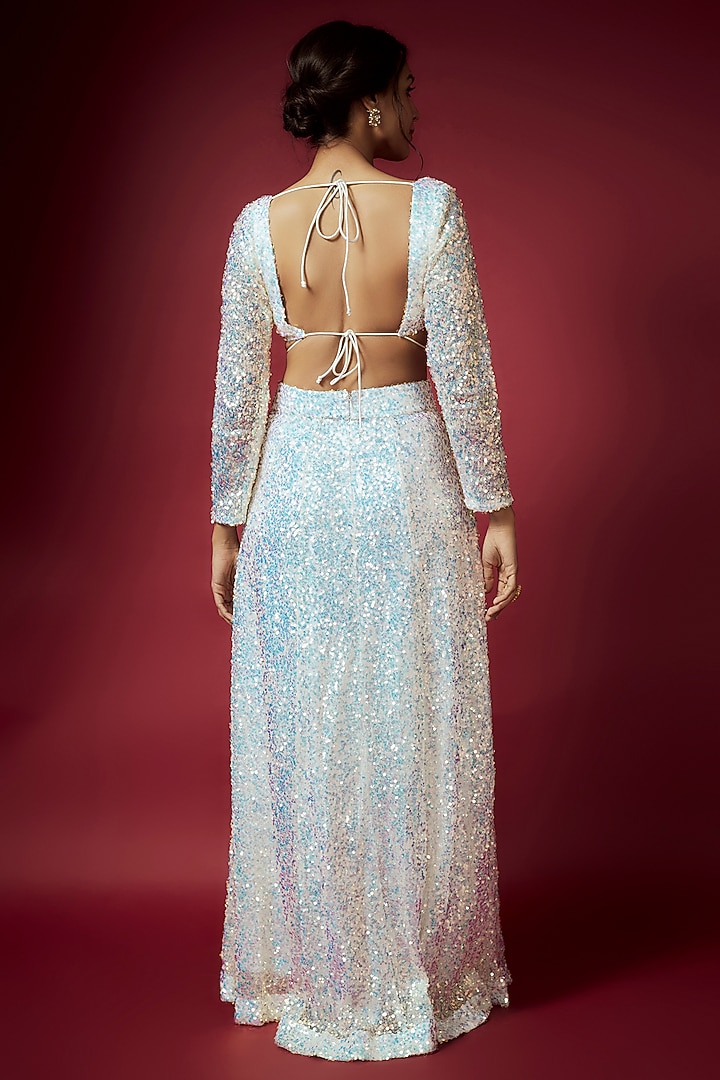 White Recycled Polyester Sequins Lehenga Set For Girls by Phatakaa Mini at Pernia's Pop Up Shop