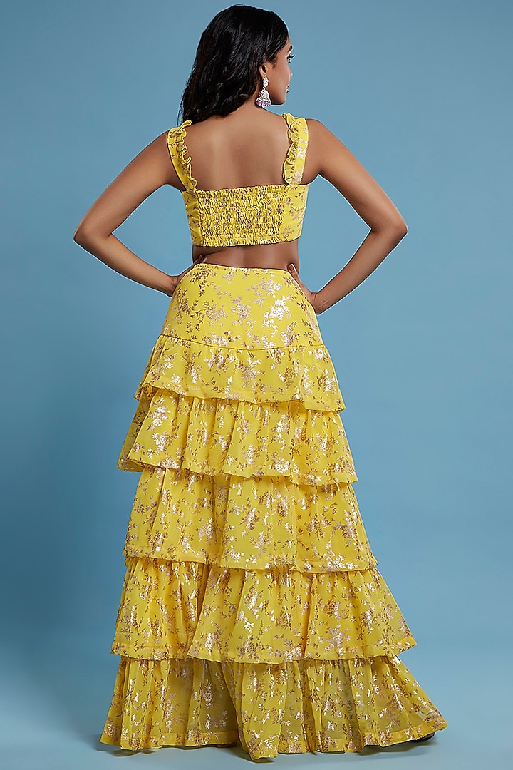 Yellow Recycled Polyester Tiered Lehenga Set For Girls by Phatakaa Mini at Pernia's Pop Up Shop