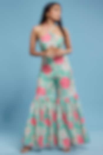 Multi-Colored Satin Georgette Floral Printed Sharara Set For Girls by Phatakaa Mini at Pernia's Pop Up Shop