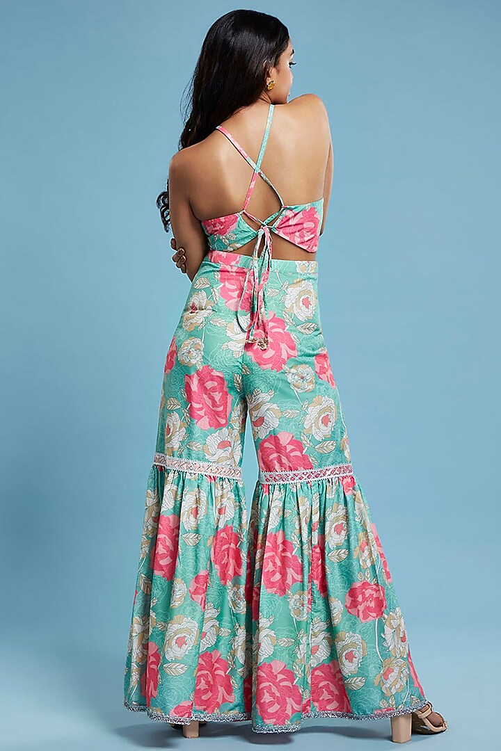 Multi-Colored Satin Georgette Floral Printed Sharara Set For Girls by Phatakaa Mini at Pernia's Pop Up Shop