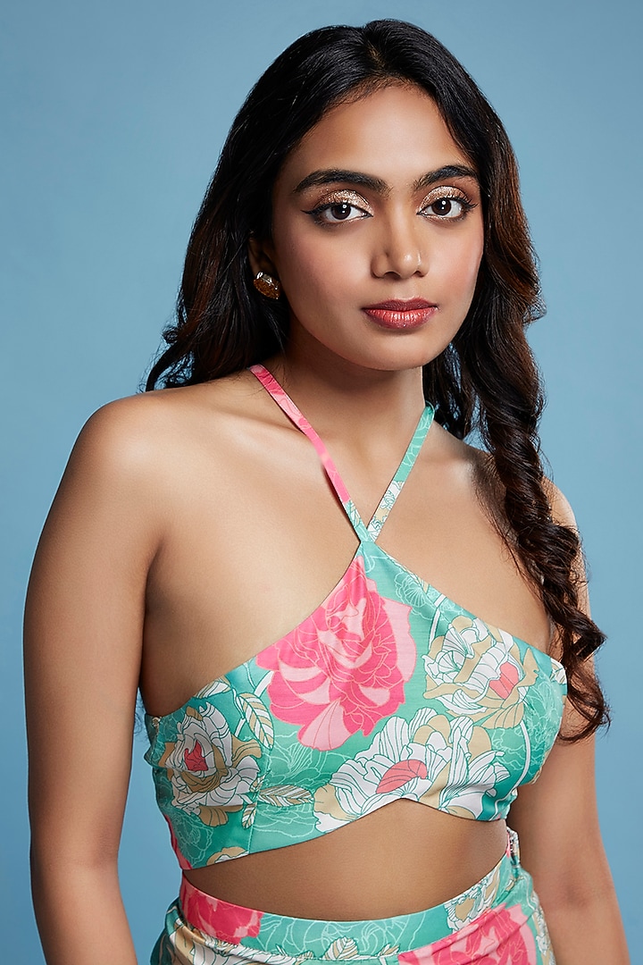 Multi-Colored Satin Georgette Floral Printed Sharara Set For Girls by Phatakaa Mini at Pernia's Pop Up Shop