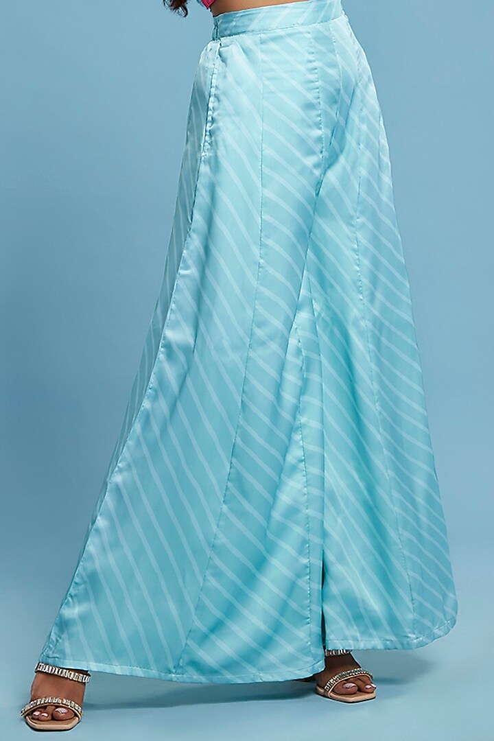 Blue Satin Georgette Leheriya Flared Pant Set For Girls by Phatakaa Mini at Pernia's Pop Up Shop