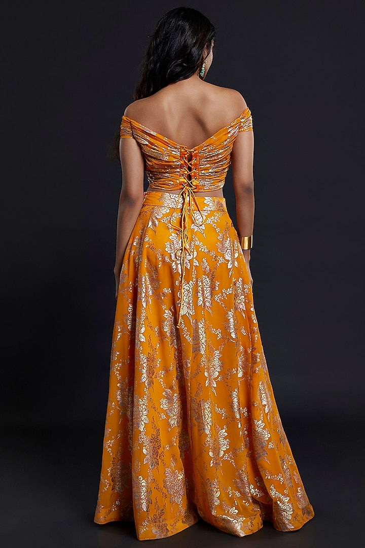 Mustard Recycled Polyester Lehenga Set For Girls by Phatakaa Mini at Pernia's Pop Up Shop