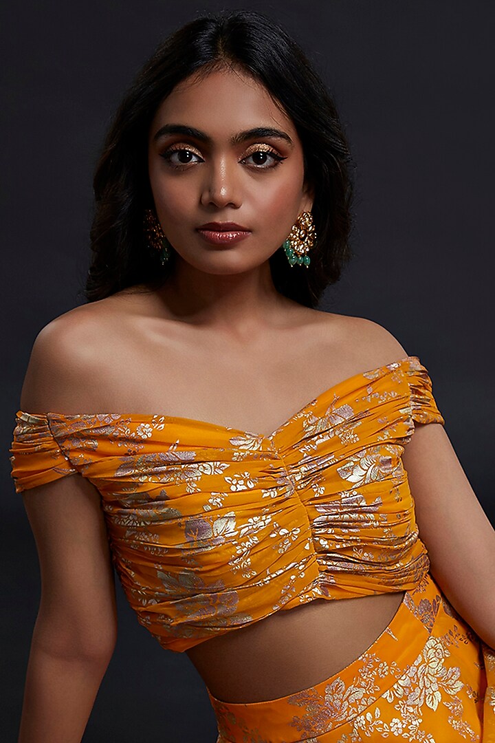 Mustard Recycled Polyester Lehenga Set For Girls by Phatakaa Mini at Pernia's Pop Up Shop