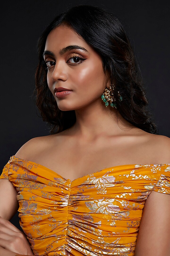 Mustard Recycled Polyester Lehenga Set For Girls by Phatakaa Mini at Pernia's Pop Up Shop