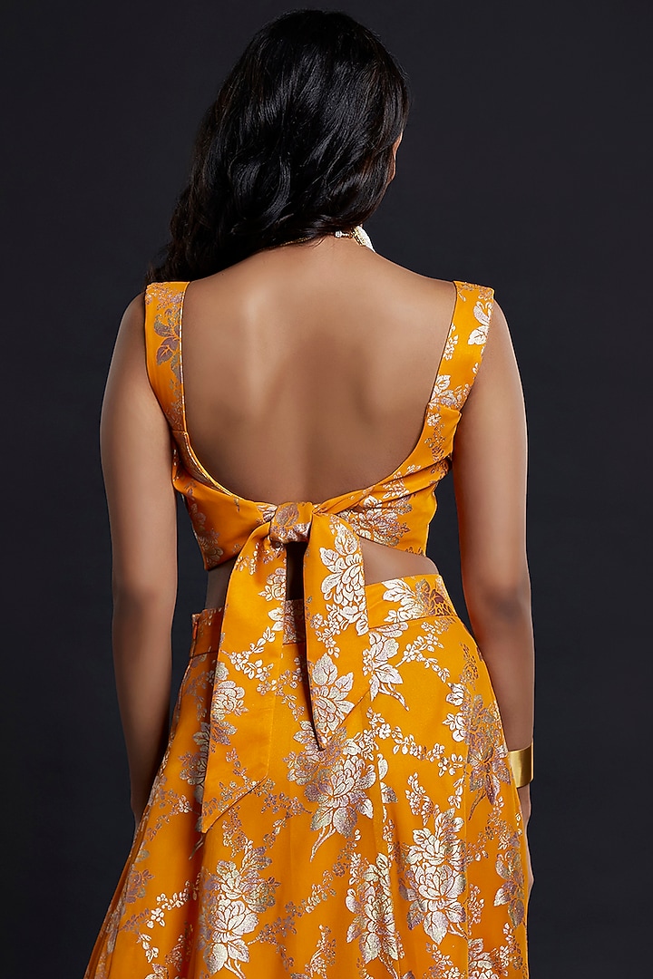 Mustard Recycled Polyester Lehenga Set For Girls by Phatakaa Mini at Pernia's Pop Up Shop