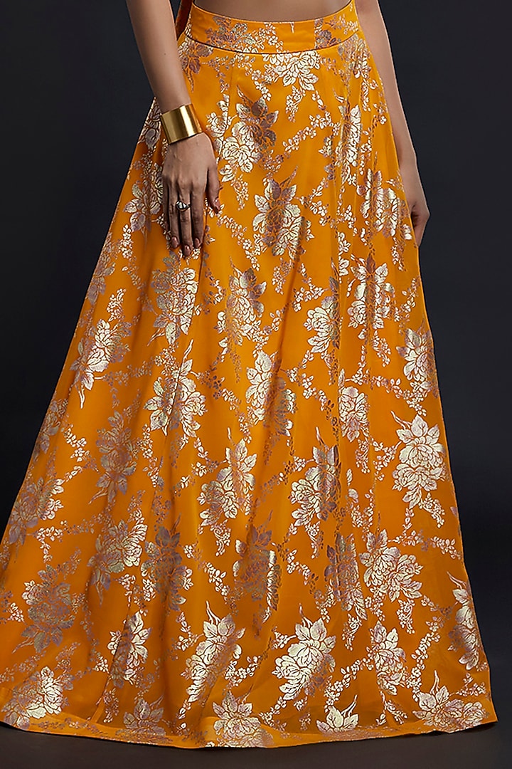 Mustard Recycled Polyester Lehenga Set For Girls by Phatakaa Mini at Pernia's Pop Up Shop
