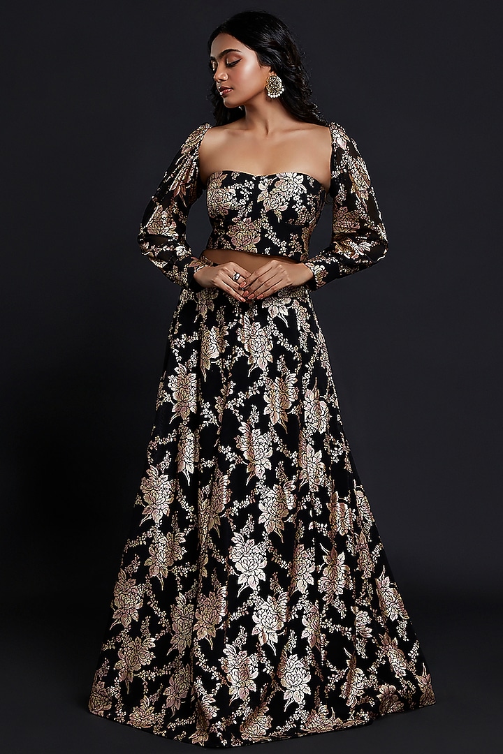 Black Recycled Polyester Lehenga Set For Girls by Phatakaa Mini at Pernia's Pop Up Shop