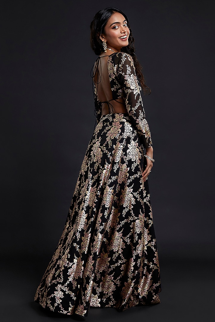 Black Recycled Polyester Lehenga Set For Girls by Phatakaa Mini at Pernia's Pop Up Shop