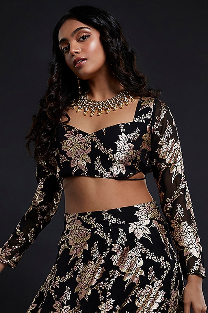 Black Recycled Polyester Lehenga Set For Girls by Phatakaa Mini at Pernia's Pop Up Shop