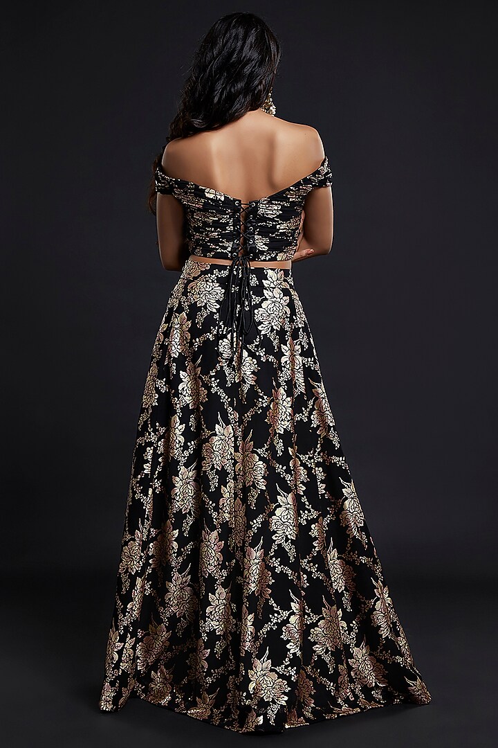 Black Recycled Polyester Lehenga Set For Girls by Phatakaa Mini at Pernia's Pop Up Shop