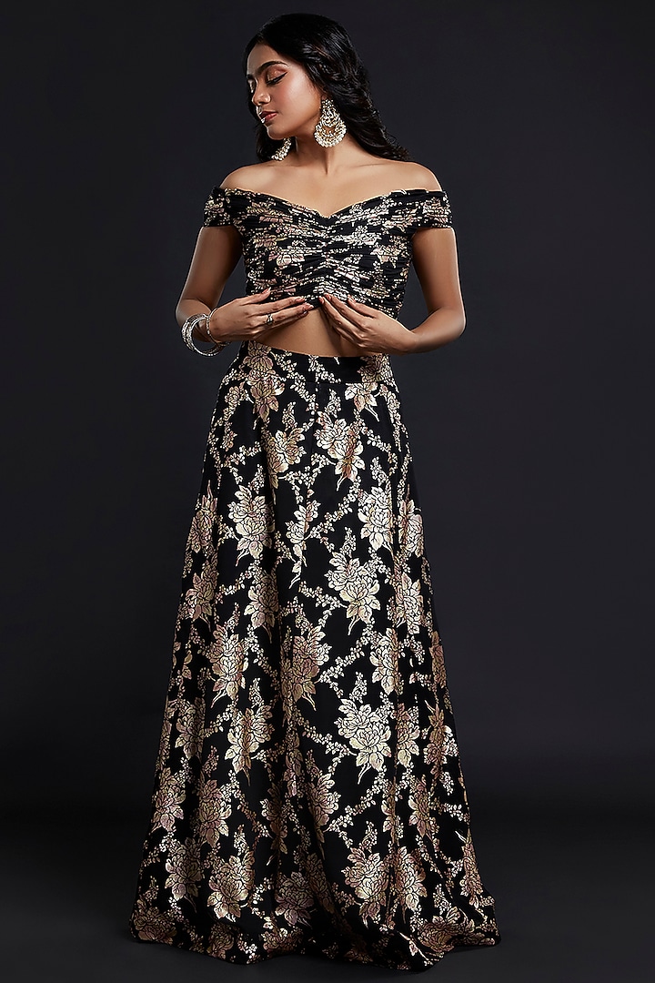 Black Recycled Polyester Lehenga Set For Girls by Phatakaa Mini at Pernia's Pop Up Shop