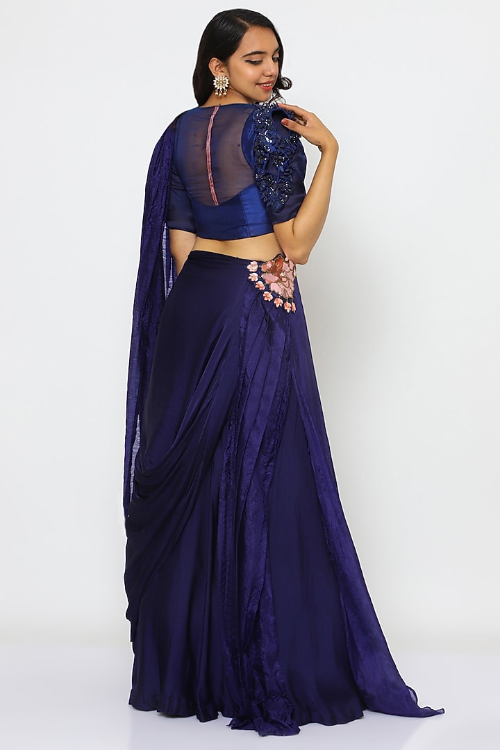Navy Peony Silk Cowl Skirt Set by PhD by House of PiaDeeksh at Pernia's Pop Up Shop
