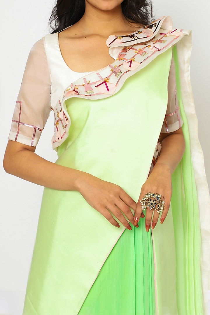 Light Green Embroidered Wedding Saree Set by PhD by House of PiaDeeksh at Pernia's Pop Up Shop