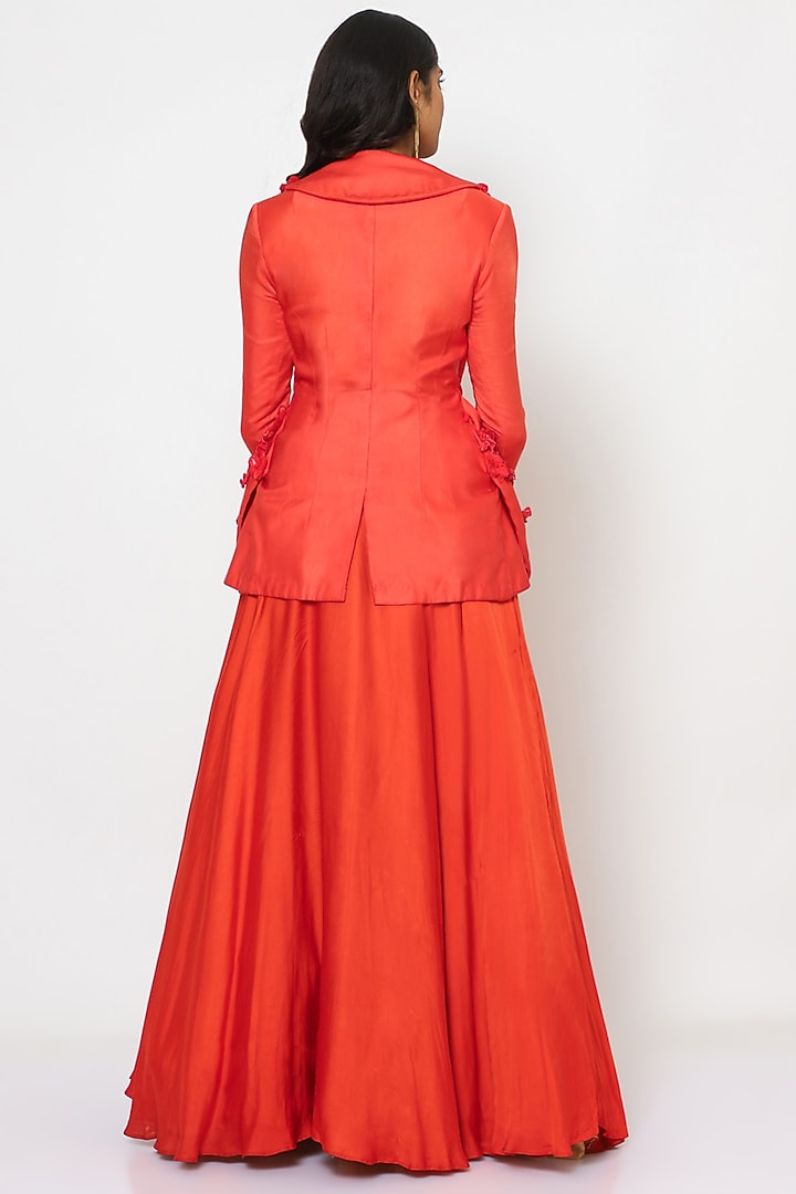 Tomato Red Viscose Wedding Lehenga With Jacket by PhD by House of PiaDeeksh at Pernia's Pop Up Shop