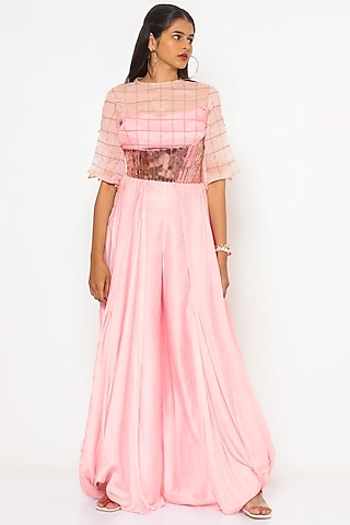 Blush Pink Viscose Pant Set by PhD  by House of PiaDeeksh