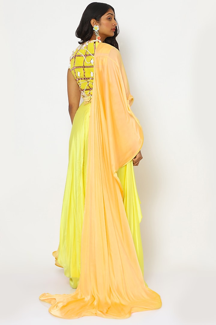 Buttercup Yellow Silk Satin Georgette Pant Set by PhD by House of PiaDeeksh at Pernia's Pop Up Shop