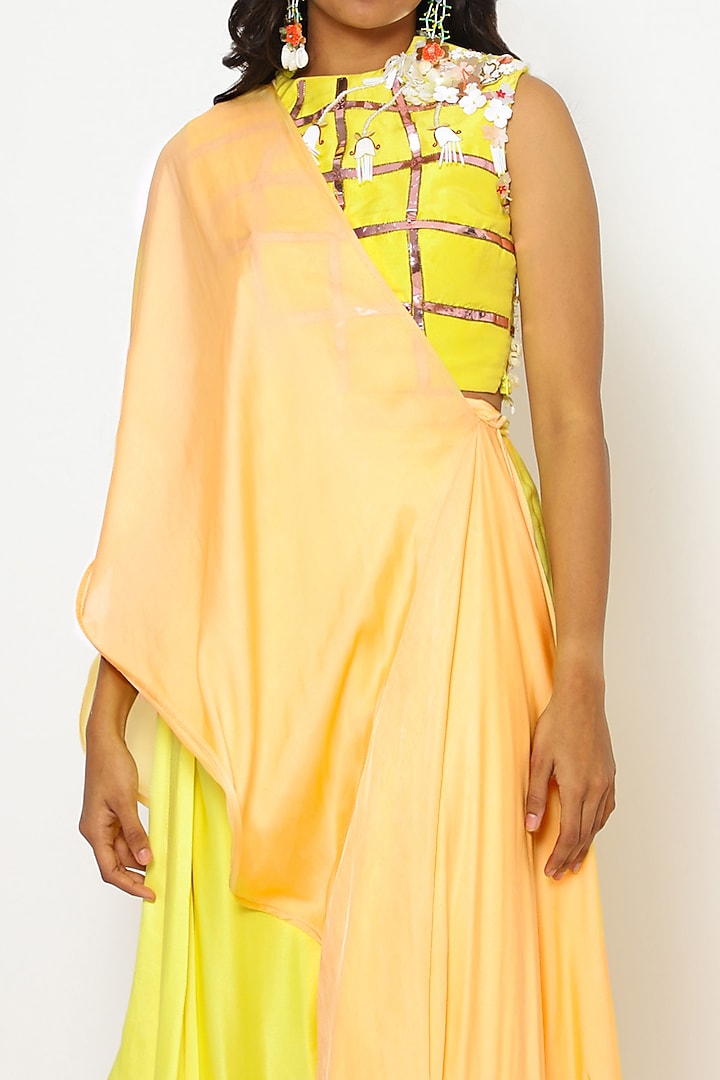 Buttercup Yellow Silk Satin Georgette Pant Set by PhD by House of PiaDeeksh at Pernia's Pop Up Shop