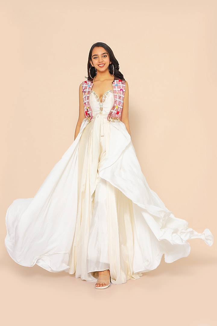 Ivory Silk Dhoti Set With Jacket by PhD by House of PiaDeeksh at Pernia's Pop Up Shop