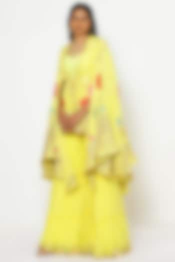 Buttercup Yellow Silk Sharara Set by PhD  by House of PiaDeeksh at Pernia's Pop Up Shop