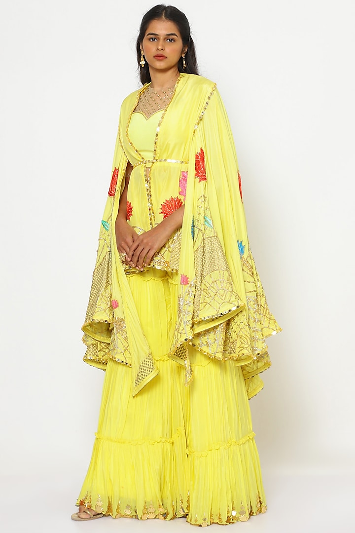 Buttercup Yellow Silk Sharara Set by PhD  by House of PiaDeeksh at Pernia's Pop Up Shop