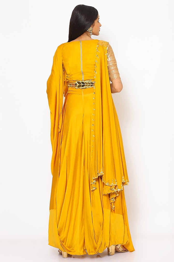 Mustard Gold Hand Embroidered Pant Wedding Saree Set by PhD by House of PiaDeeksh at Pernia's Pop Up Shop