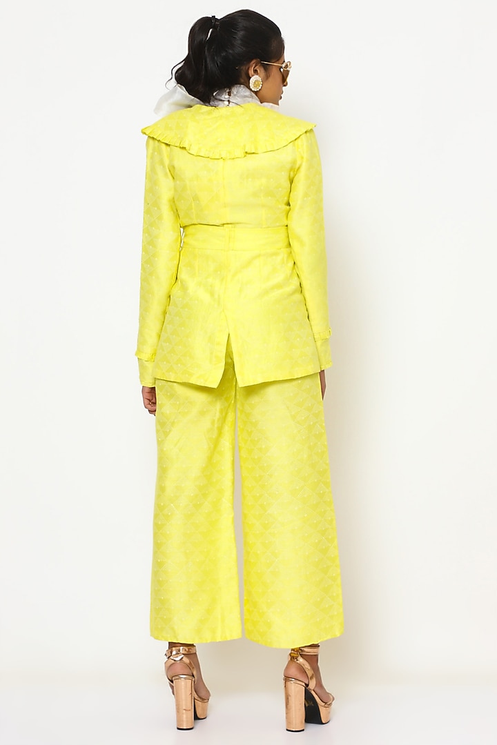 Yellow Lapel Silk Blazer Set by PhD by House of PiaDeeksh at Pernia's Pop Up Shop