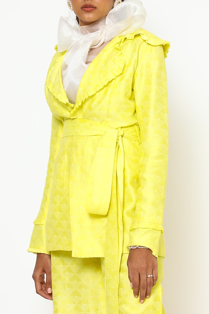Yellow Lapel Silk Blazer Set by PhD by House of PiaDeeksh at Pernia's Pop Up Shop