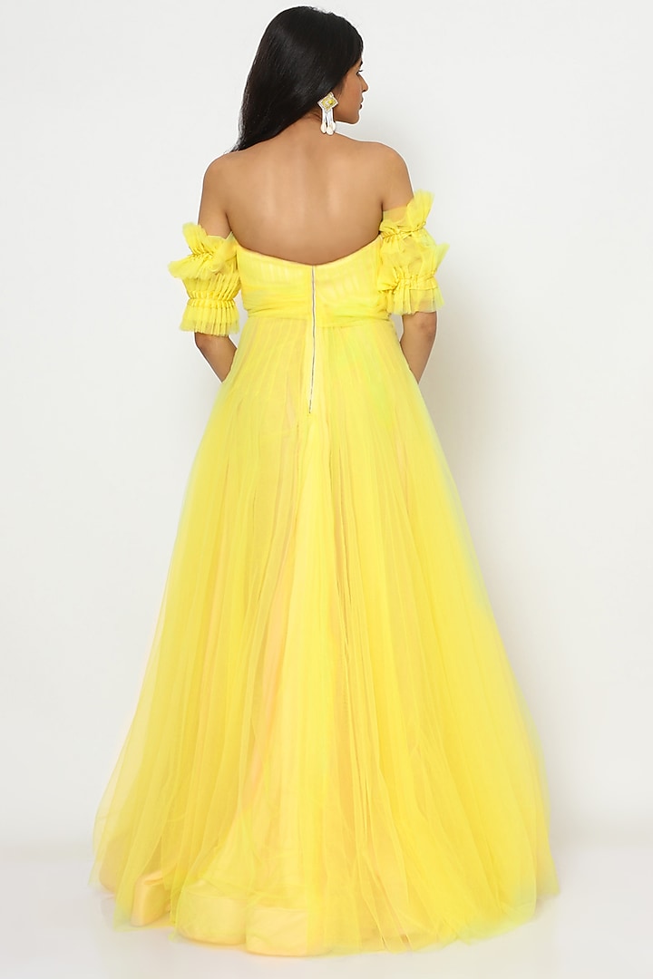 Buttercup Yellow Net Tulle Engagement Gown by PhD by House of PiaDeeksh at Pernia's Pop Up Shop