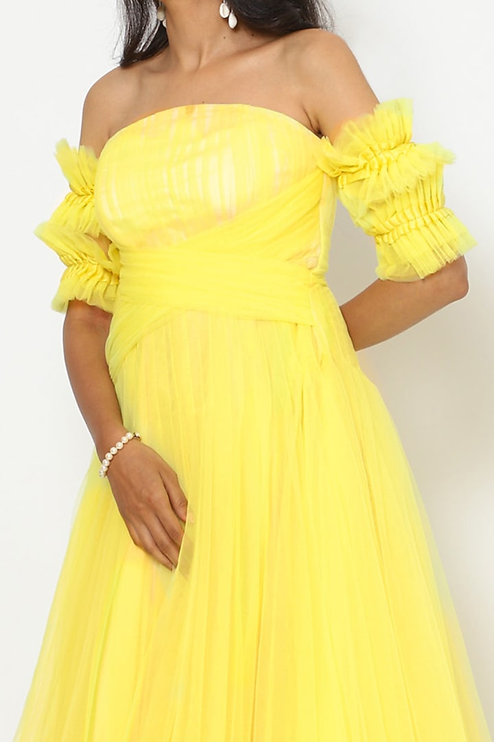 Buttercup Yellow Net Tulle Engagement Gown by PhD by House of PiaDeeksh at Pernia's Pop Up Shop