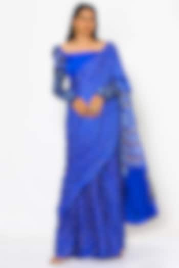 Royal Blue Bandhej Printed Saree Set by PhD  by House of PiaDeeksh