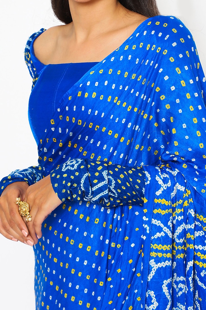Royal Blue Bandhej Printed Party Wear Saree Set by PhD by House of PiaDeeksh at Pernia's Pop Up Shop