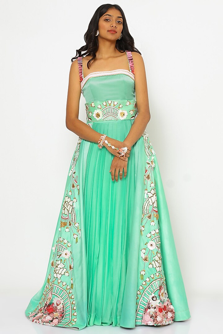 Green Embroidered Skirt Set by PhD  by House of PiaDeeksh