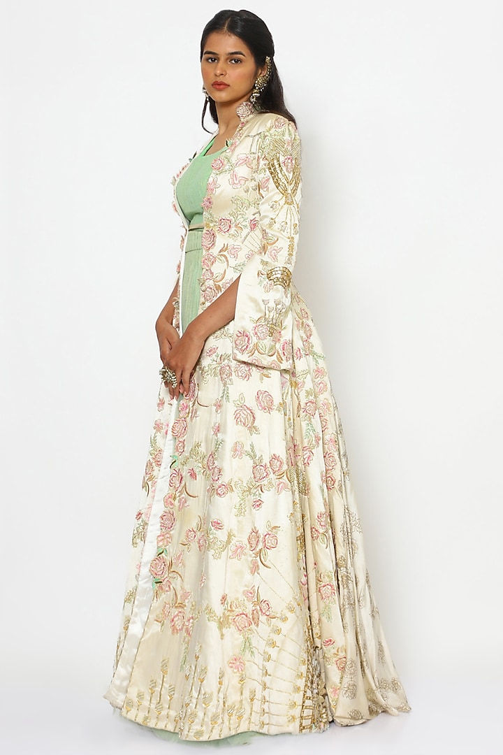 Off-White Printed Jacket Bridal Gown by PhD  by House of PiaDeeksh at Pernia's Pop Up Shop