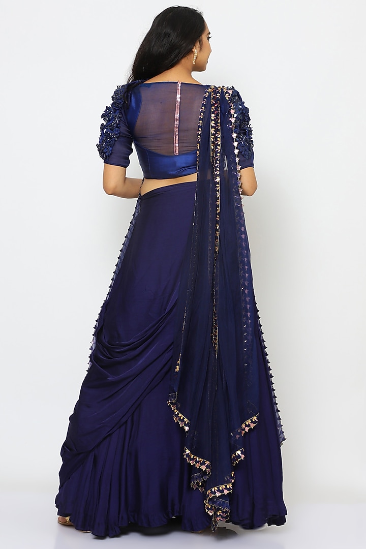 Navy Blue Hand Embroidered Wedding Lehenga Set by PhD by House of PiaDeeksh at Pernia's Pop Up Shop