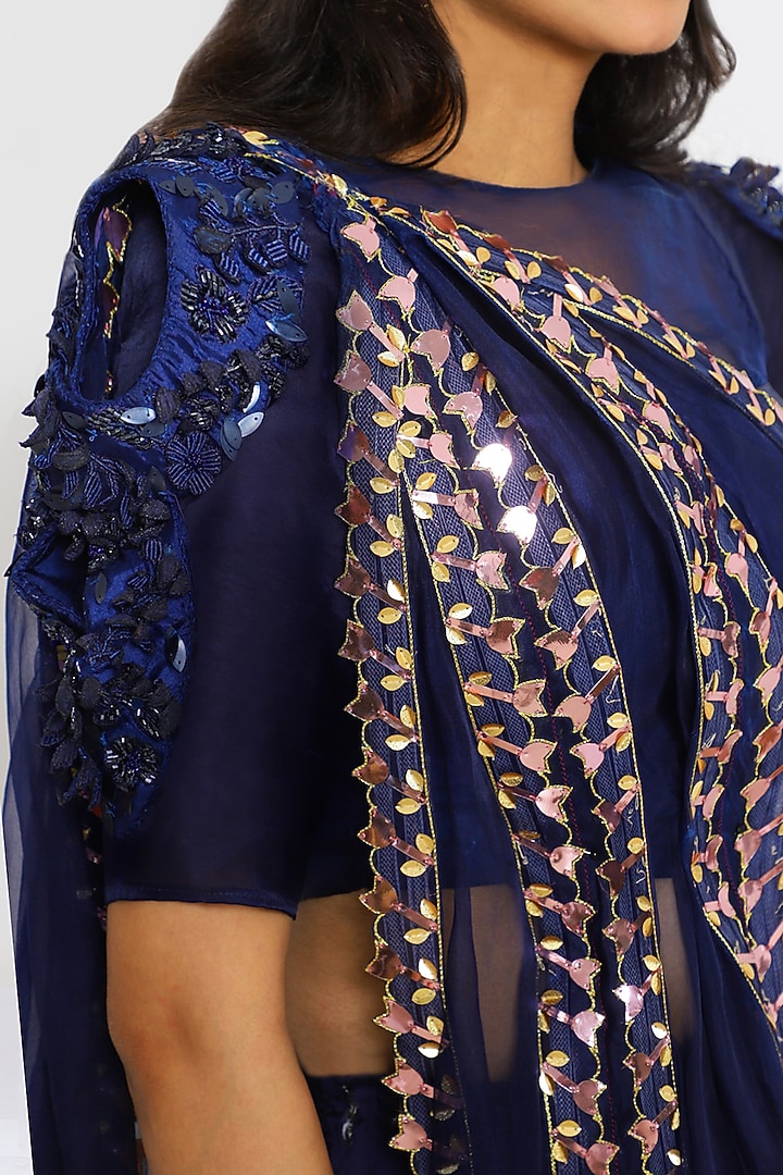 Navy Blue Hand Embroidered Wedding Lehenga Set by PhD by House of PiaDeeksh at Pernia's Pop Up Shop